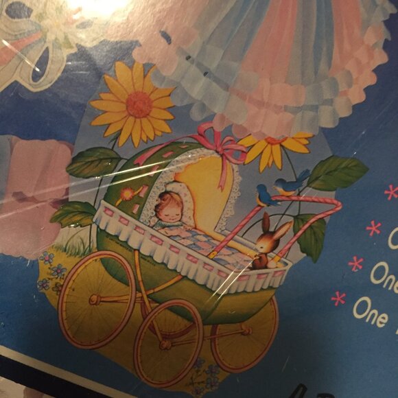 VTG 90's BEISTLE Baby Shower Decorations Honeycomb, Garland/14" Stork NEW SEALED - Picture 10 of 12